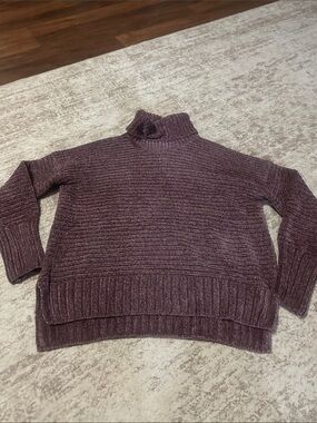 Pink Rose Plush Turtleneck Sweater in Plum